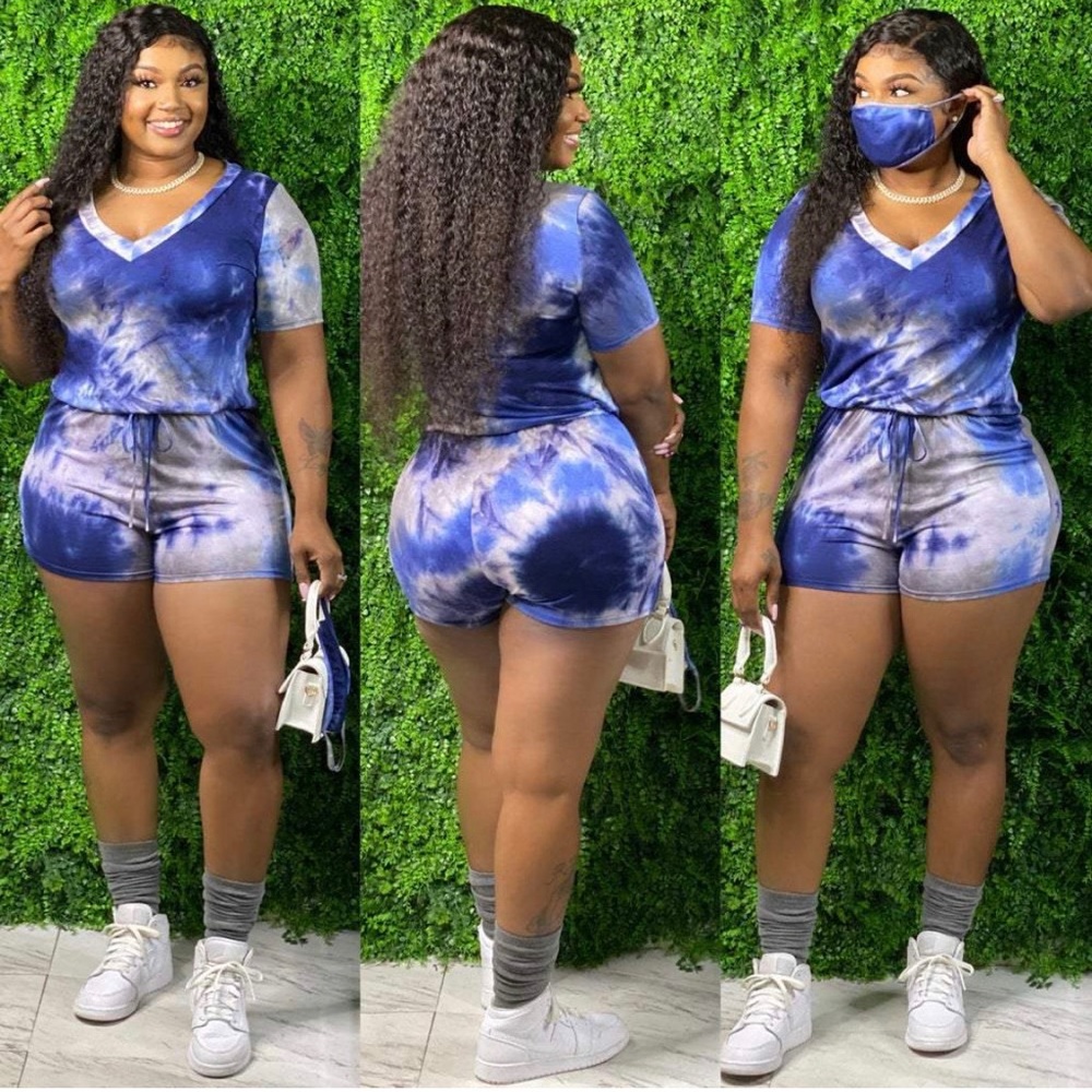Tie die romper w/fashion mask
